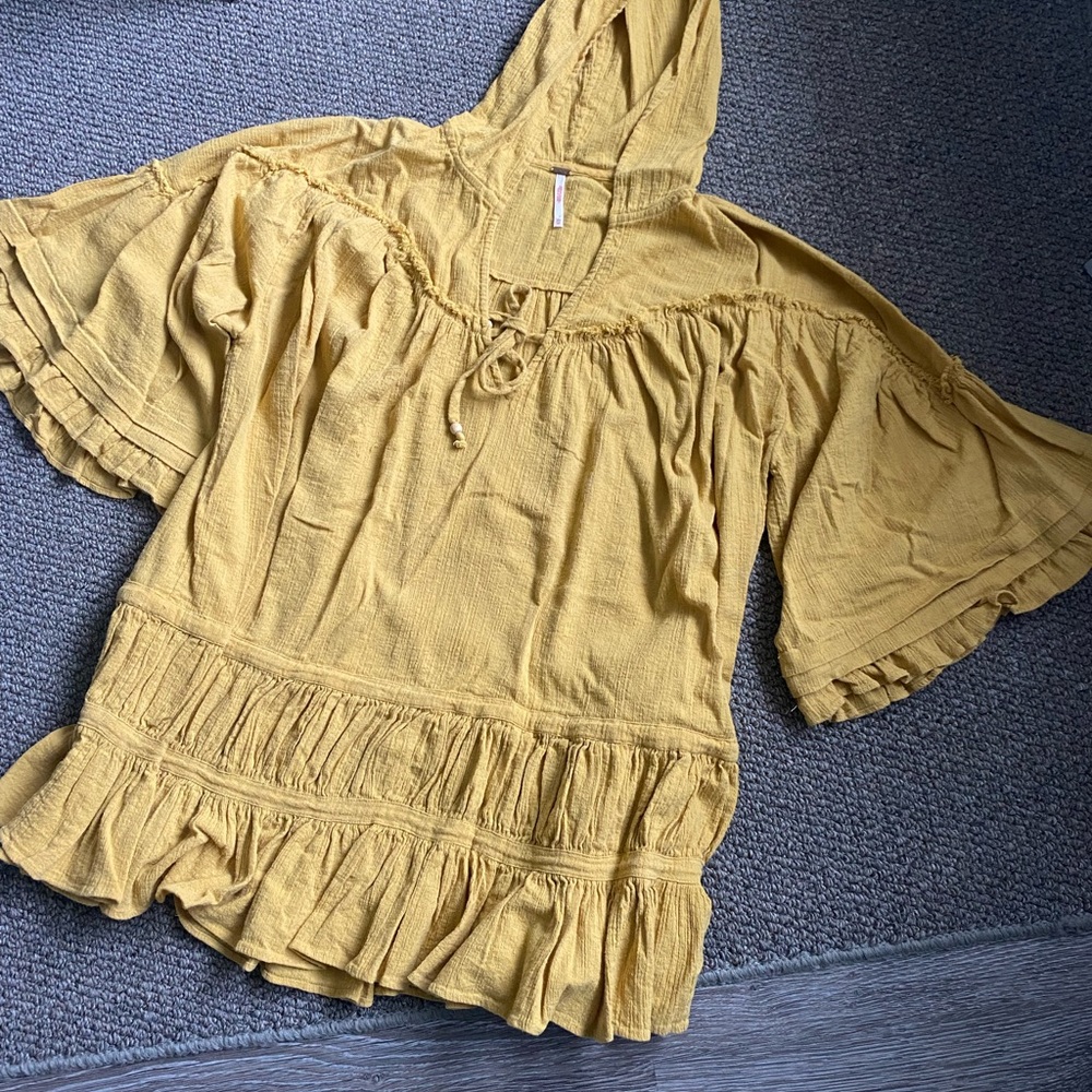 Free People Mustard Hooded Peasant Blouse - Women sz XS